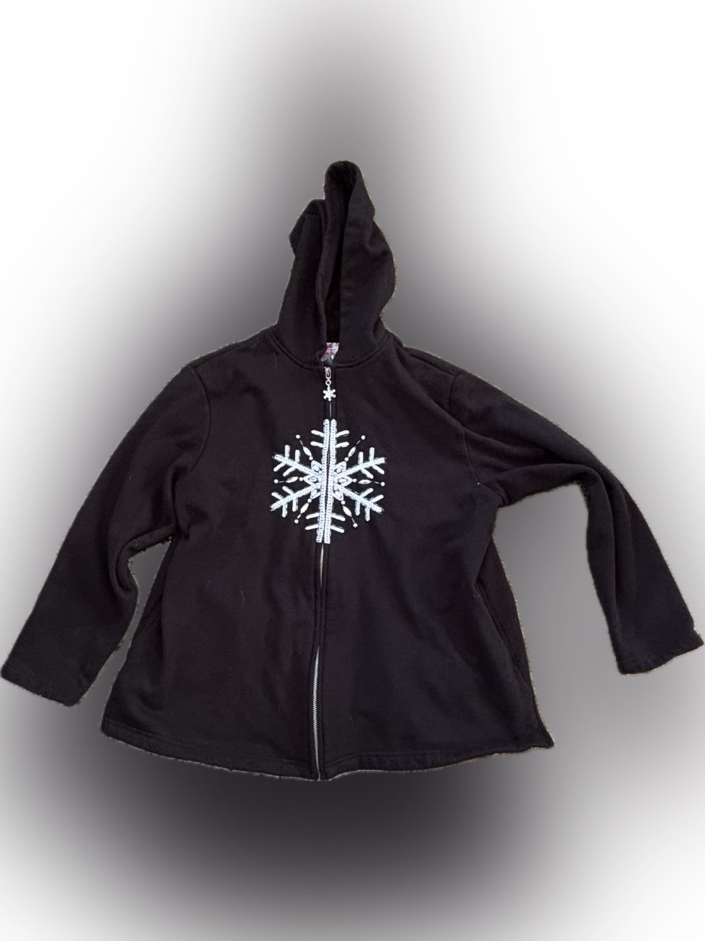 Quacker Factory Black Hoodie with White Snowflake
